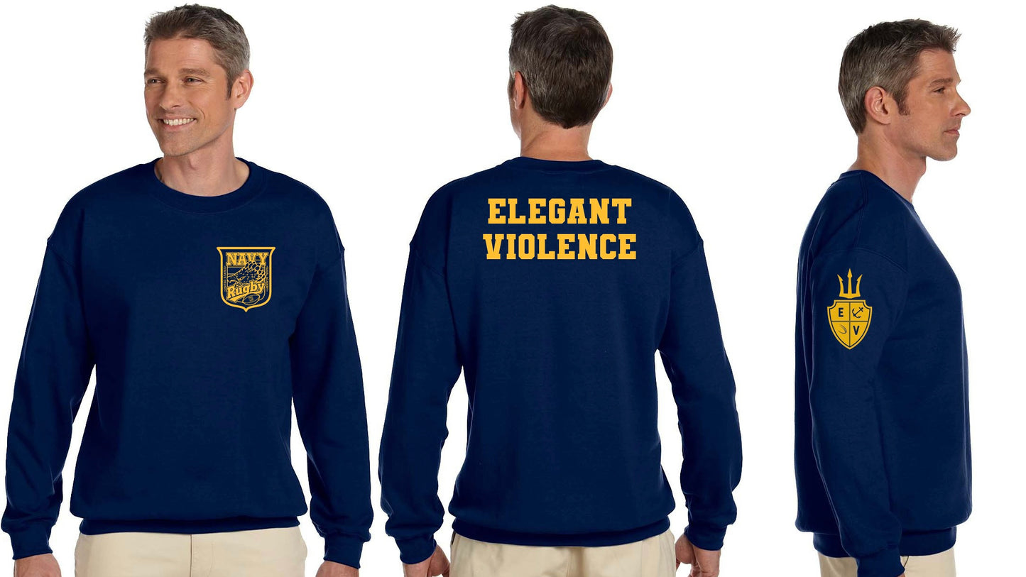 Navy Crest Elegant Violence Crewneck Sweatshirt Navy / Gold