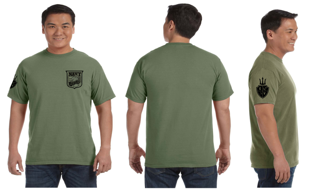 Navy Crest Blank Back T-Shirt Green / Black - Relaxed Fit (Comfort Colors)