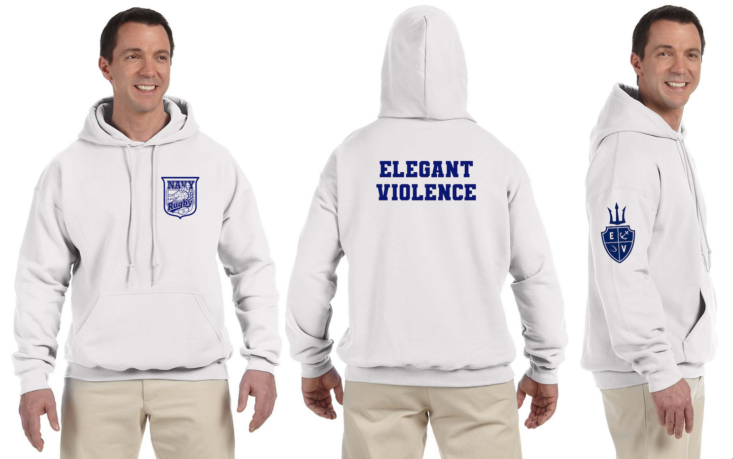 Navy Crest Elegant Violence Hoodie White / Navy