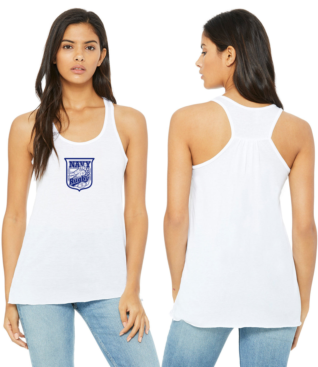 Navy Crest Tri Blend Racer Back Tank Top White / Navy (Bella+Canvas)