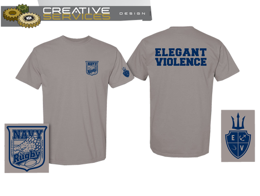 Navy Crest Elegant Violence T-Shirt Gray / Navy - Relaxed Fit (Comfort Colors)