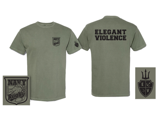 Navy Crest Elegant Violence Tri Blend T-Shirt Military Green / Black - Slim Fit (Bella+Canvas)