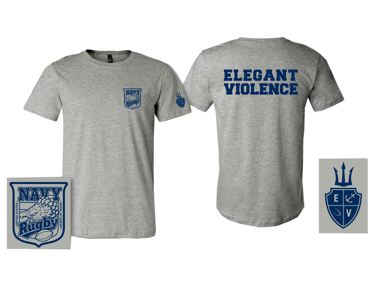 Navy Crest Elegant Violence Tri Blend T-Shirt Athletic Gray / Navy - Slim Fit (Bella+Canvas)