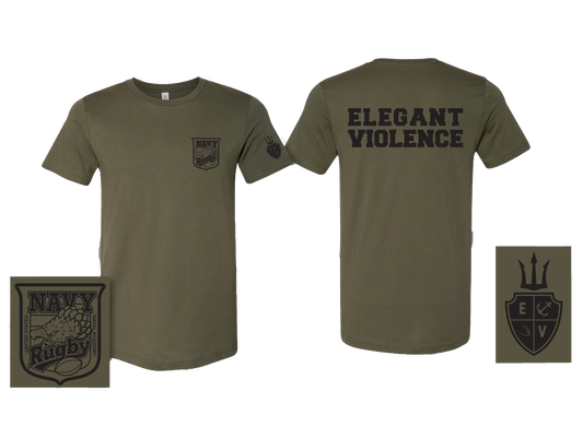 Navy Crest Elegant Violence T-Shirt Green / Black - Relaxed Fit (Comfort Colors)