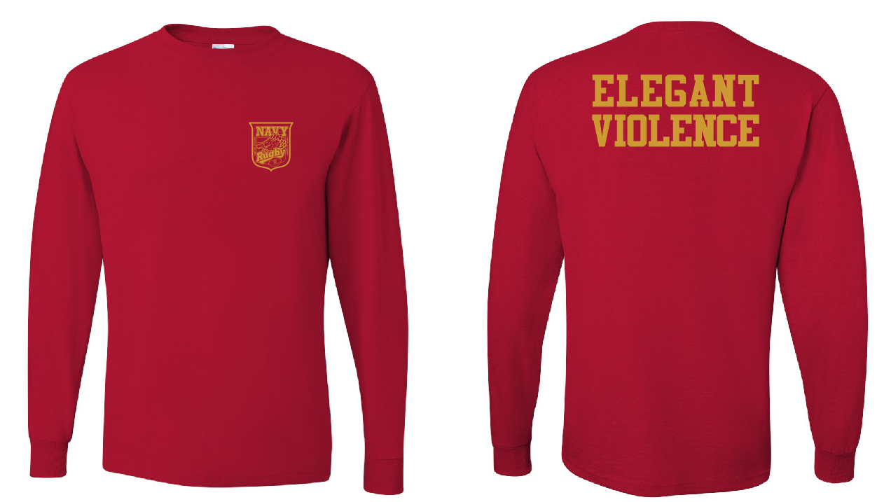 Navy Crest Elegant Violence Long Sleeve T-Shirt Red / Gold (Next Level Shirt)